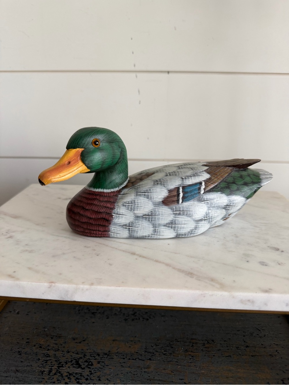 Handpainted Wood Duck Decoy Glass Eyes 81/2”